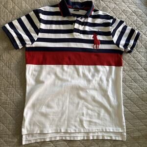 Polo Ralph Lauren Custom Fit Big Pony Men’s L Blue/White/Red Shirt 100% Cotton